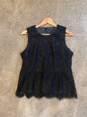 J. Crew Black Lace Sleeveless Peplum Top Size 10 Whimsygoth Romantic Y2K Revival